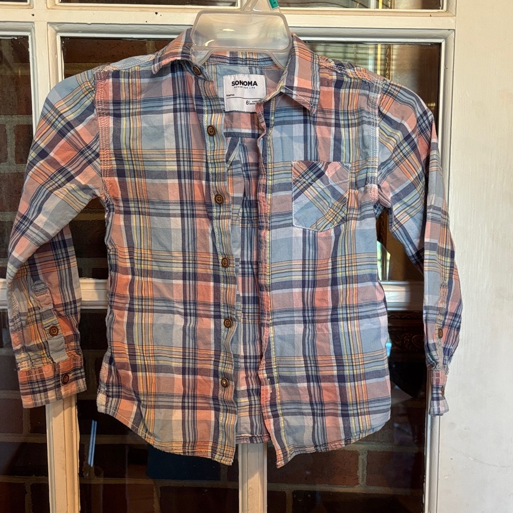 Sonoma Kids Plaid Button Down Shirt - Blue, Pink, and White
